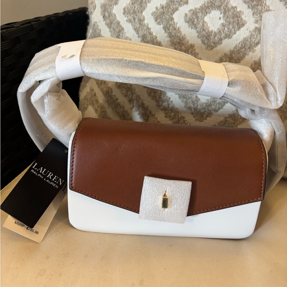 Ralph Lauren Brown & White Leather Crossbody with Gold RL Logo - Picture 2 of 4